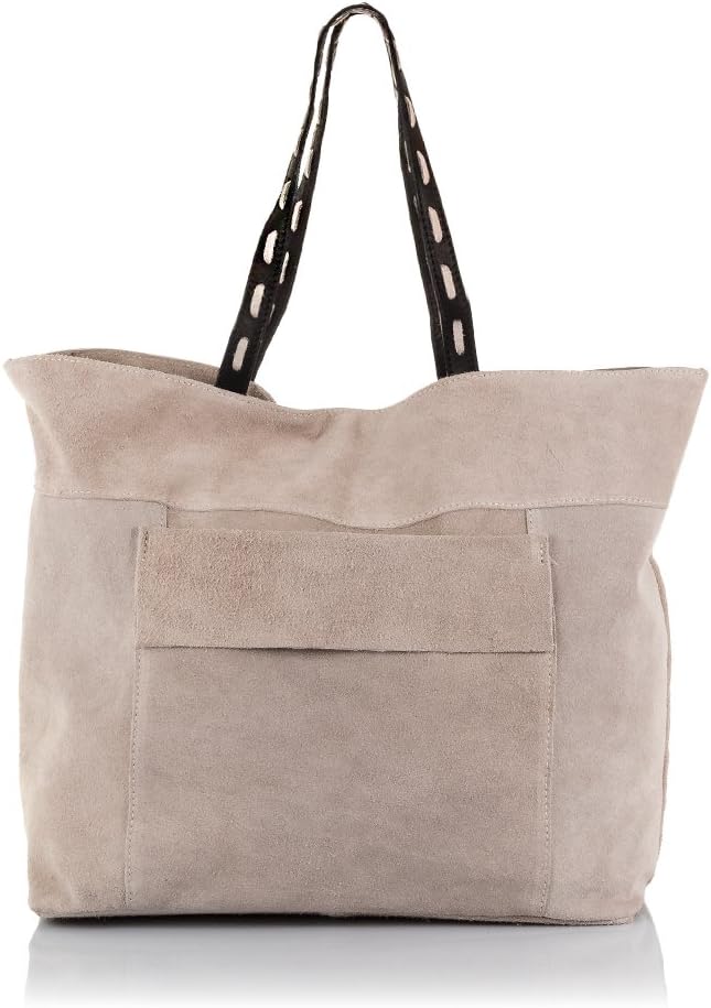 FIRENZE ARTEGIANI. Women Genuine Leather Shopping Handbag. Top Handle Shopper Suede Leather Bag .Made in Italy. Genuine Italian LEATHER46x34x15 cm. Color: Pink