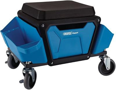 Draper 23716 Work Stool Blue Padded Shop Mechanic Garage Seat Tray Swivel