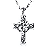 MEDWISE Celtic Cross Necklace for Men Sterling Silver Celtic Knot Necklace Cross Pendant Good Luck Irish Jewelry Celtic Cross Gifts for Men Women