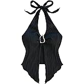 Milumia Women's Sexy Slit Baxkless Halter Top Y2k Going Out Crop Tank Tops Going Out