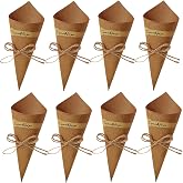 luzen 50Pcs Small Kraft Paper Cones Bouquet Wrapping Paper Cones Wedding Confetti Candy Gift Flower Paper Cones Holder with Hemp Ropes for DIY Wedding Table Decor Party Gift Packaging, Brown