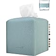 PENGLONG Tissue Box Cover 5X5X5'' PU Leather Tissue Holder Square Tissue Cube Box Organizer for Bathroom Vanity Countertop, Car, Night Stands, Office, Home, Kitchen (1Pack, Light Blue)