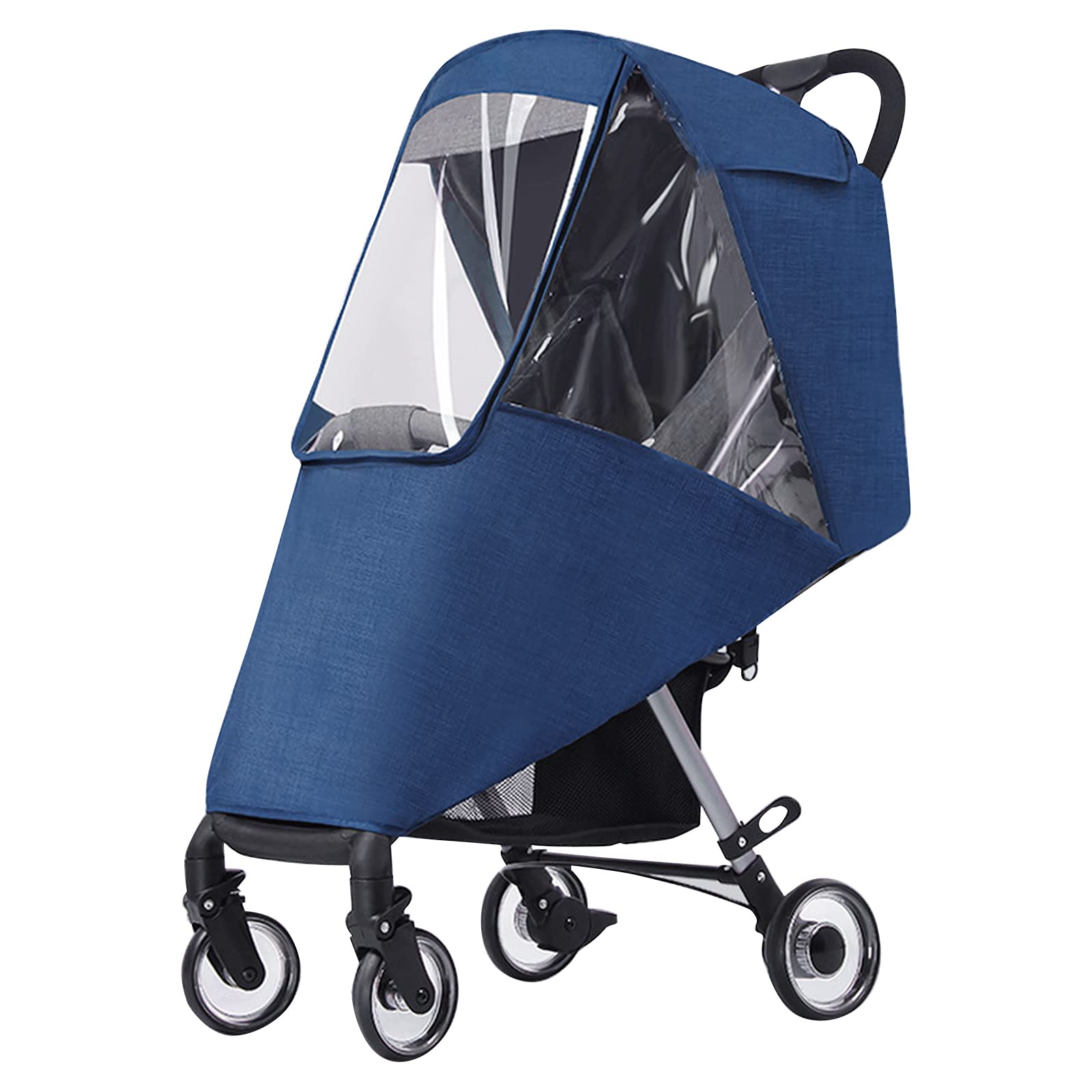 Universal Stroller Rain Cover for Pushchair Pram Buggy Rainproof Dustproof Windproof Rain Cover with Canopy and Zipper Door Easy Baby Lift in and Out (#6:Navy Blue-Universal Stroller raincover)