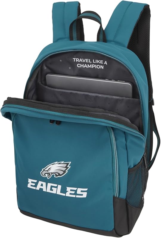 NFL Mochila College Philadelphia Eagles, mochila escolar de nailon resistente con compartimento para portátil de 15,6 pulgadas, sistema de fijación al trolley y espalda acolchada