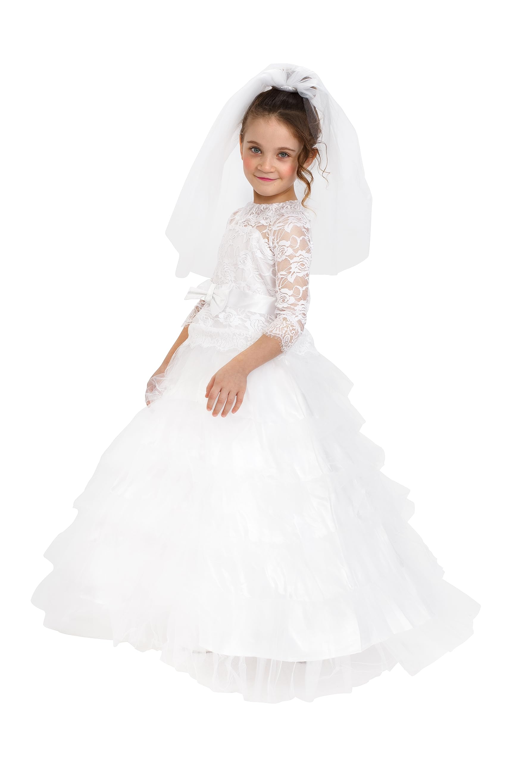 Dress Up America Girls Dreamy Bride Little Girl Wedding Bridal Outfit - Beautiful Dress Up Set for Role Play