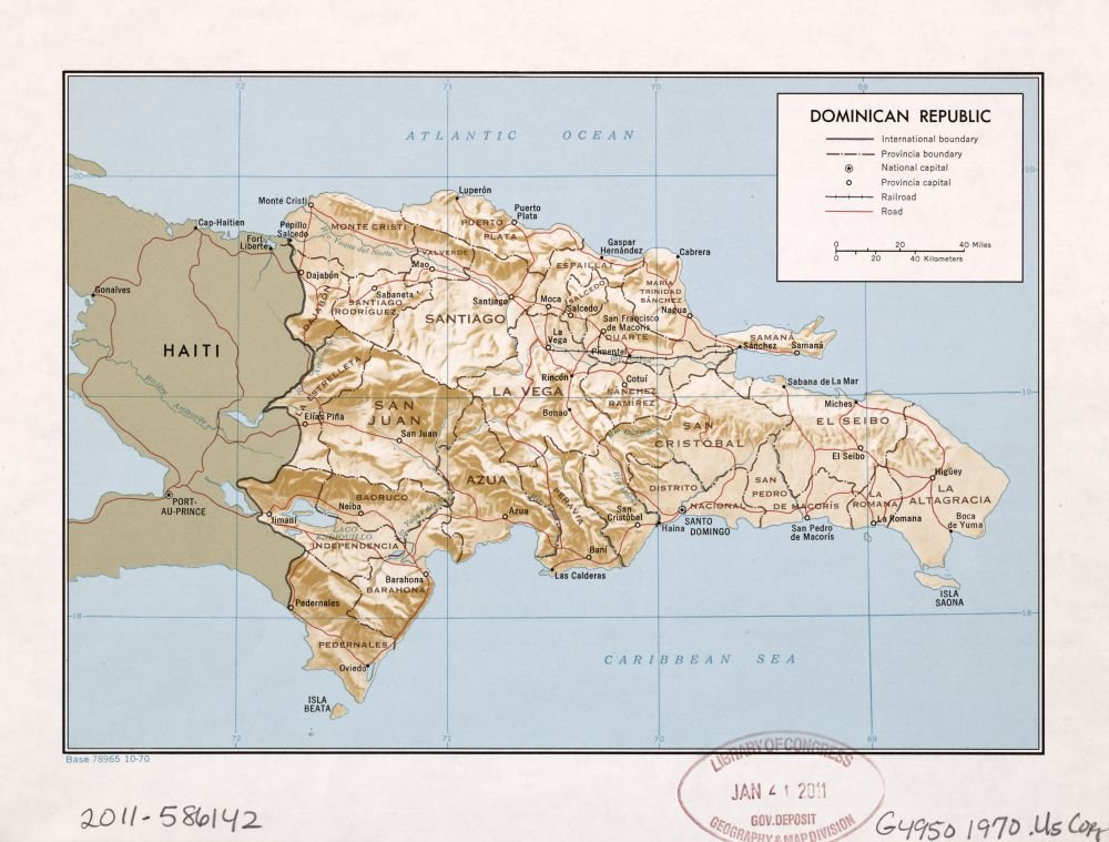 1970 map Dominican Republic|Size 18x24 - Ready to Frame| Dominican Republic