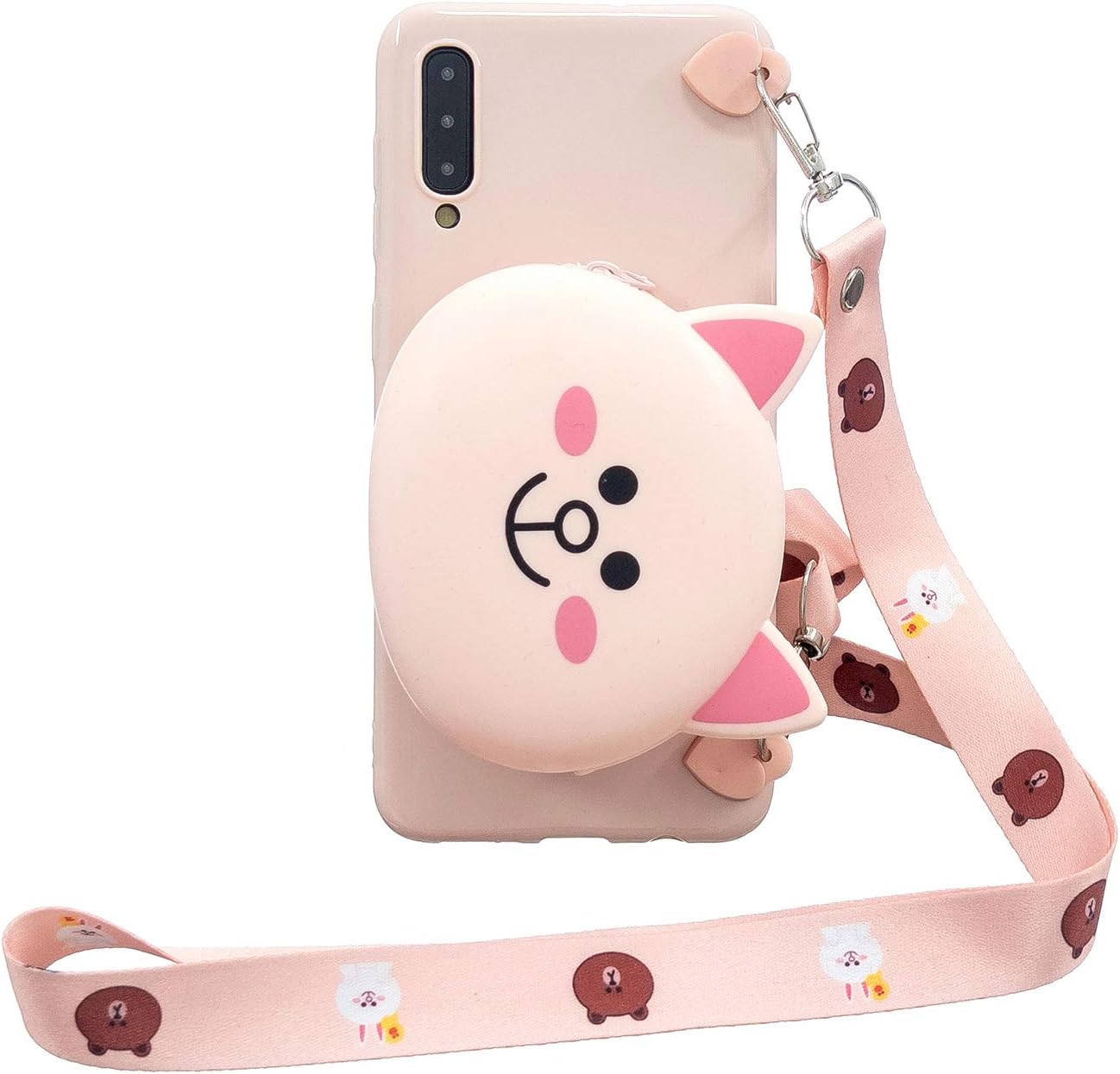 HiCASE Pro Wallet Case for Samsung Galaxy A70, 3D Cute Cartoon Animal Design Back Cover Soft Silicone Gel Shockproof Protective Phone Case Pouch Cover with Pocket and Long Shoulder Strap