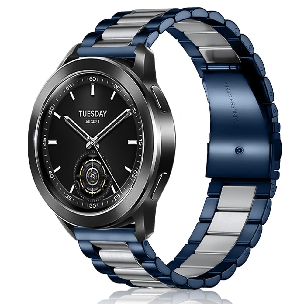 SeNool 22mm Strap for Xiaomi Watch S4 / S3 / S1 Pro / S1 Active / Watch2 Pro, Stainless Replacement Watch Bands for Xiaomi Redmi Watch 5 Active/Redmi Watch5 Lite - Blue/Silver