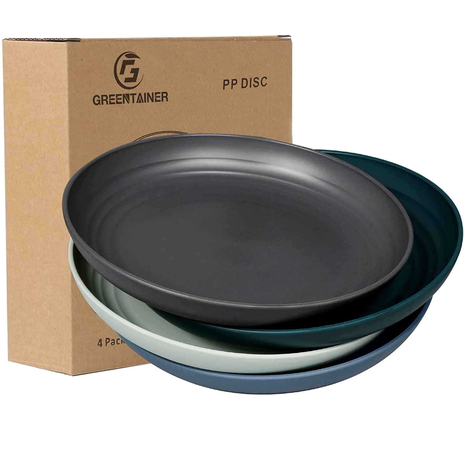 Greentainer 10 inch Large Dinner Plates, Set of 4 Unbreakable & Lightweight Dinner Dishes Dessert Pizza Pasta Bread Snack Salad Plate for Picnic, Camping & BBQ, Microwave & Dishwasher Safe
