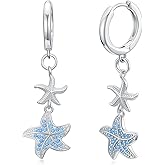 LONAGO Ocean Earrings for Women 925 Sterling Silver Blue Shell Starfish Drop Dangle Earrings