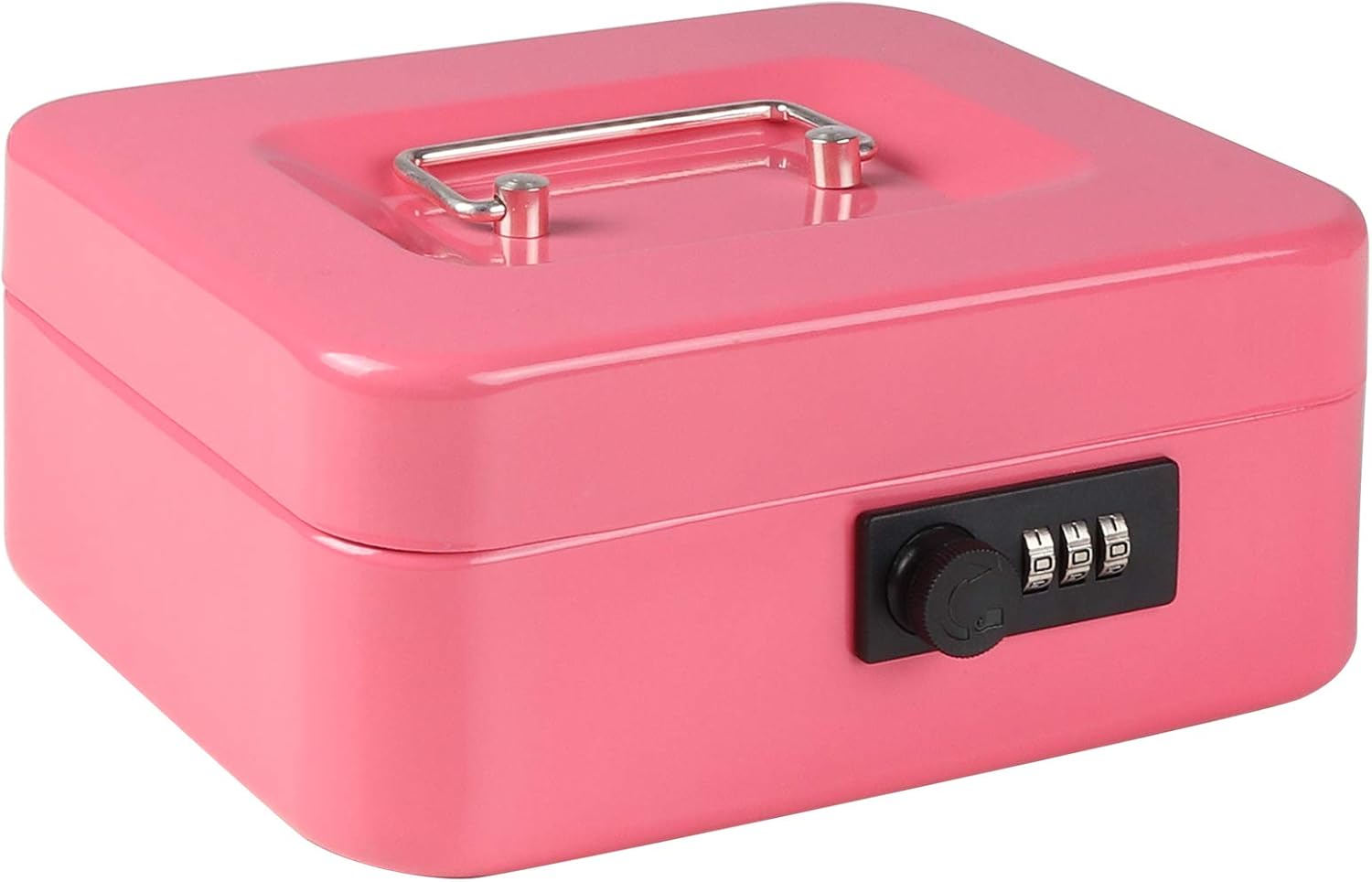 Parrency Cash Box with Combination Lock, Safe Metal Small Locking Box with Money Tray, 7 4/5" x 6 4/5" x 3 3/5", Pink