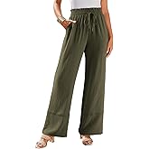 Dokotoo Womens Fall Boho 2025 Casual Wid Leg Lace Pants High Waisted Drawstrings with Pockets