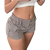 Women's Low Waist Cargo Shorts Slim-Fitted Elastic Casual Jean with Pockets Y2K Summer Short Hot Pants