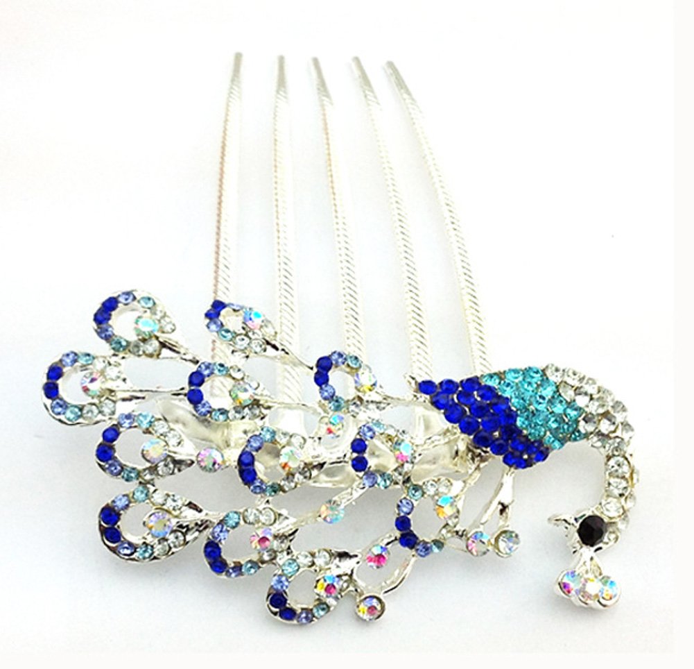 Wedding Bridal Headpiece Rhinestone Hair Comb Women Peacock Hair Clip Side Comb : Beauty