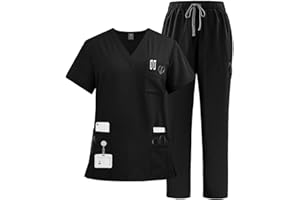 VIAOLI Scrubs Set Multiple pockets V-Neck Top and Drawstring Scrub Pant - Medical Uniform Women Scrub Set Clearance