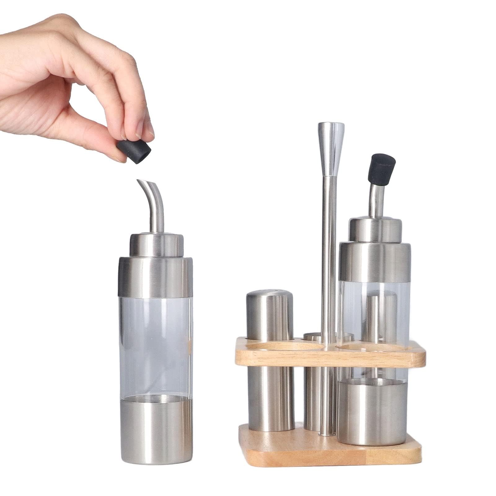 Oil Vinegar Dispenser Bottles Set, Kitchen Spice Set Salt and Pepper Shakers Set with Holder and Oil and Vinegar Bottles Glass Spice Dispenser for Kitchen Restaurant BBQ