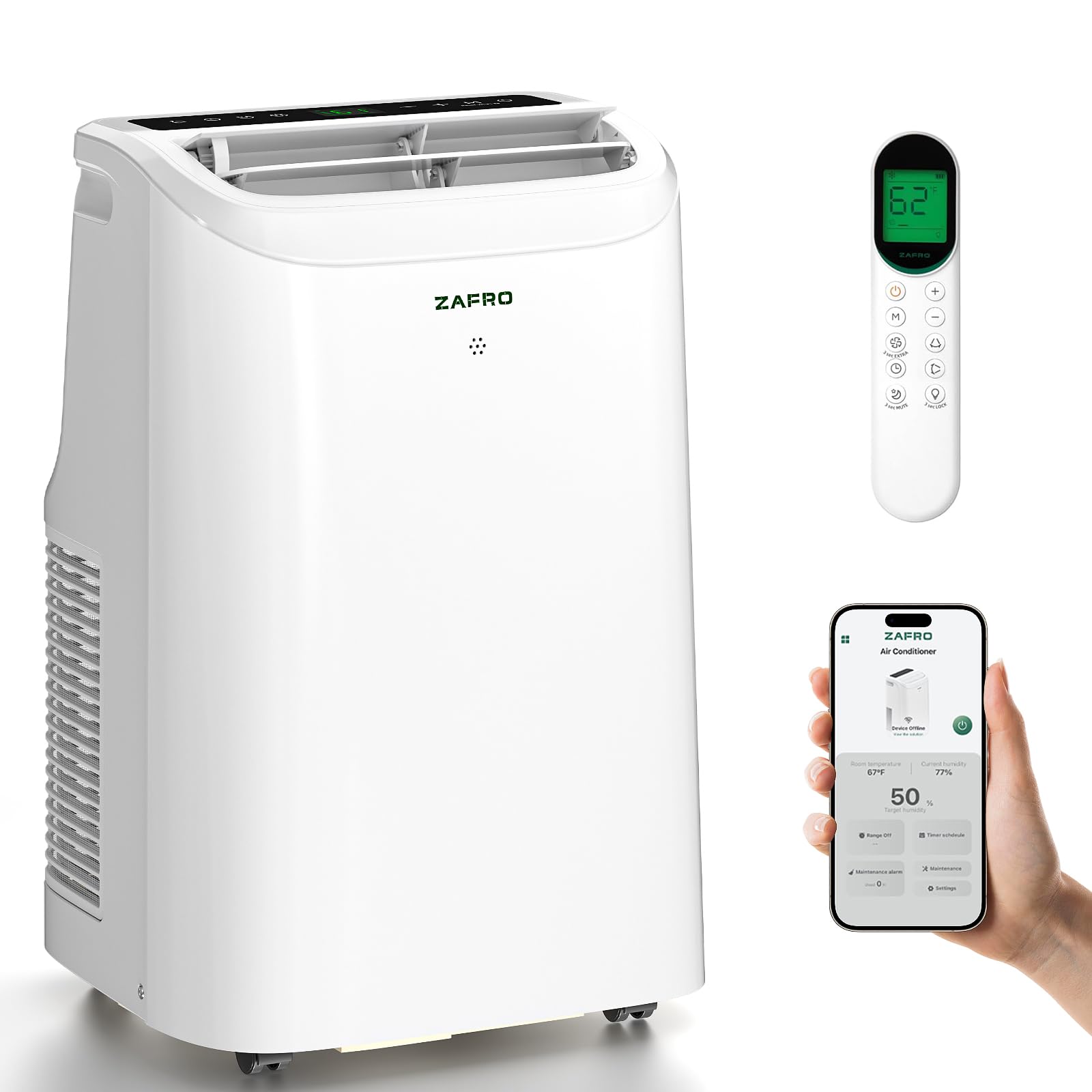 Photo 1 of ZAFRO Portable Air Conditioners, 10000 BTU (6000 BTU SACC), Portable AC with Drainage-free Cooling, Fan & Dehumidifier, Smart AC Unit with APP/Remote, 47dB Quiet, 24H Timer for Living Room, Bedroom