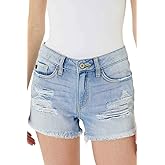 Kan Can Women's Mid Rise Distressed Denim Shorts - KC8377
