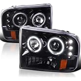 SPEC-D TUNING Jet Black LED Halo Projector Headlights | For 1999-2004 Ford F250 / F350 / F450 / F550 Super Duty, 2000-2004 Ford Excursion US