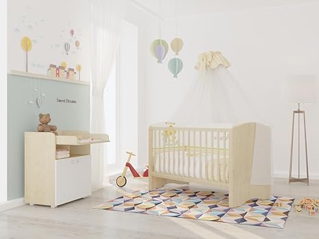Polini Kids Kinderzimmer Set Simple Kombi-Kinderbett mit Wickelkommode in natur/ahorn