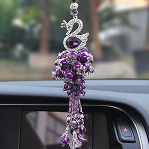BabYoung Creative Swan with Diamond Car Hanging Decor Ornament Decoration Rearview Mirror Glass Peace Pendant (Purple)
