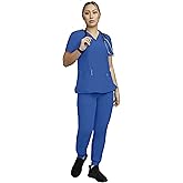 STAT MEDICAL WEAR Women Scrub Set, V-Neck Top with 3 Pockets and Drawstring Jogger Pant with 5 Pockets - 100210