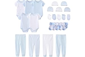 MAMIMAKA Newborn Layette Gift Set Bodysuits Pants for Baby Girl and Boy 24 Piece 100% Cotton Essentials and Accessories