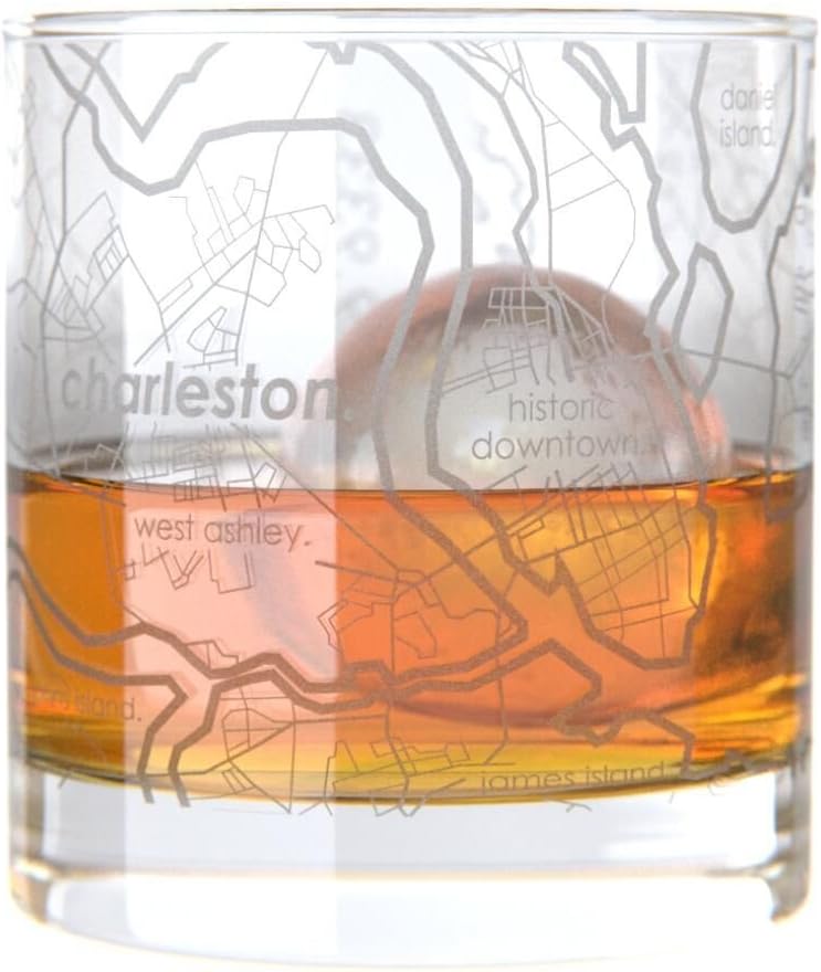 Uncommon Green Charleston SC Map Rocks Etched Whiskey Glass