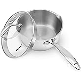 Rorence 3-Quart Saucepan with Lid: Pour and Strain Stainless Steel Sauce Pan with Pour Spouts, Capsule Bottom & Tempered Glass Lid