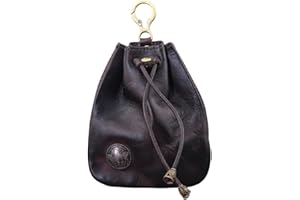 HIZEFSOO Genuine Leather Drawstring Pouch, Leather Coin Purse Pouch Keychain Mini Vintage Jewelry Key Dice Personality Change Coin Purse Pouch Bag Organizer for Men Women (Coffee)