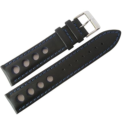 EULIT 18mm German Black and Blue GT Racing Rallye Rally Leather Watch Strap