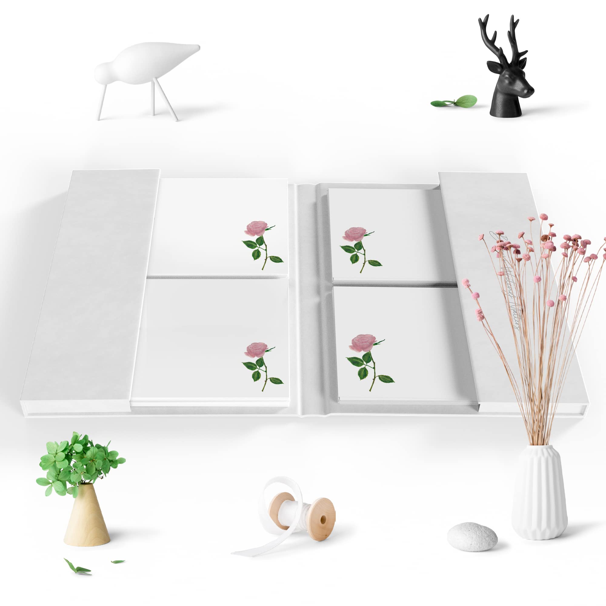 Me Loovely Pink Rose Flat Notecard and Envelopes Set A6 Size Greeting Card Luxury Floral Writing Supplies | Christmas Gifts (Pack of 20 with Folder)