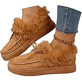 Winter Shoes for Women 2025,Fur Lined Shoes Women,Snow Boots Warm Ankle Booties Slip on Fur Lined Comfortable Fashion Casual Loafers Booties Warm Comfortable Ankle Boot