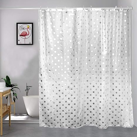 Amazon Anpi 厚手 シャワーカーテン 180x0cmバスかーテン 風呂カーテン 浴室カーテン 12のカーテンリング付き 銀色斑点 パターン シャワーカーテン ホーム キッチン オンライン通販