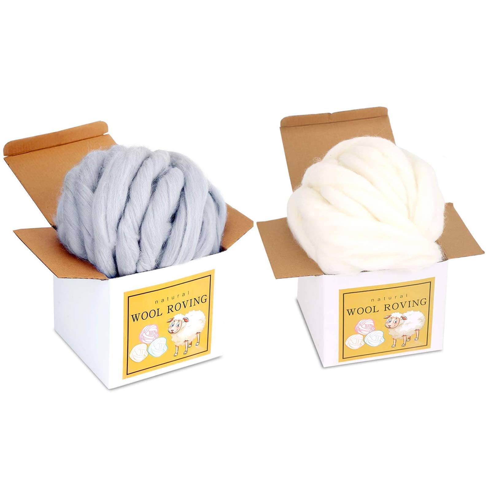 2 Pcs Wool Roving Bulk - 8.82oz Super Wool Chunky Yarn, Wool Roving Top for Needle Felting, Soft Felting Wool Supplies for Hand Spinning, Felting, Blending, Weaving and DIY Craft