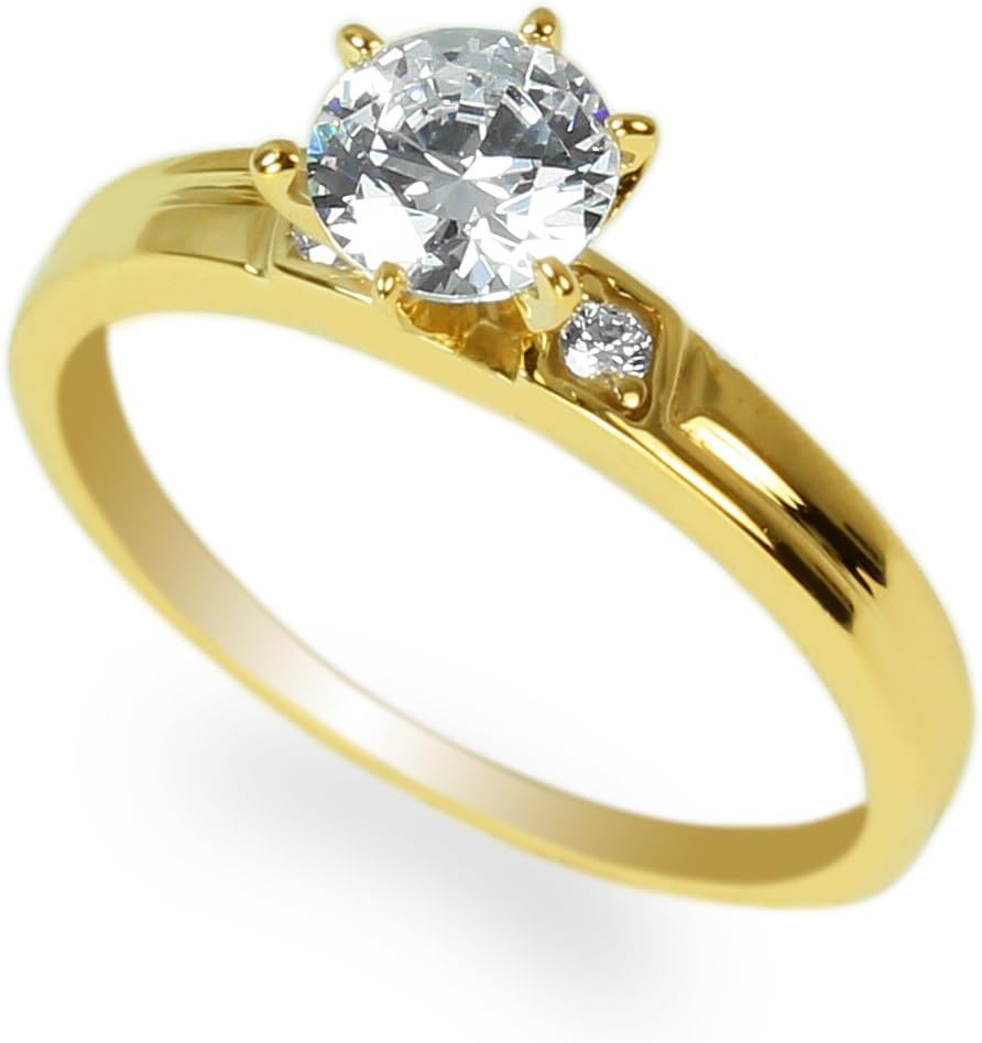JamesJenny Ladies 10K Yellow Gold 1.1ct Round CZ Fancy Wedding Solitaire Ring Size 4-10