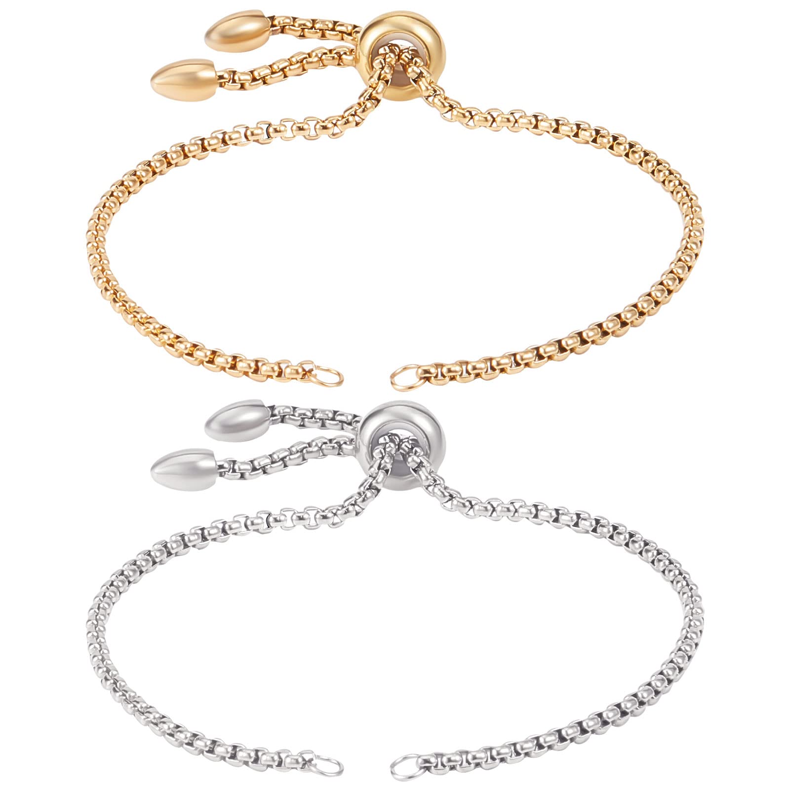 Beebeecraft 1 Box 10Pcs 22cm 2 Colors Adjustable Slider Chain Stainless Steel Slider Extender Chains bolo bracelet with Ball Ends Jewellery Making Chain for DIY Jewelry Craft Supplies