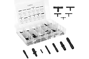 VIKKSAER 128Pcs Vacuum Hose Automotive Vacuum Line Connectors Nylon Tee Connector Barbed Type Vacuum Connector Assortment Kit 115 Pieces,12 Sizes,Black