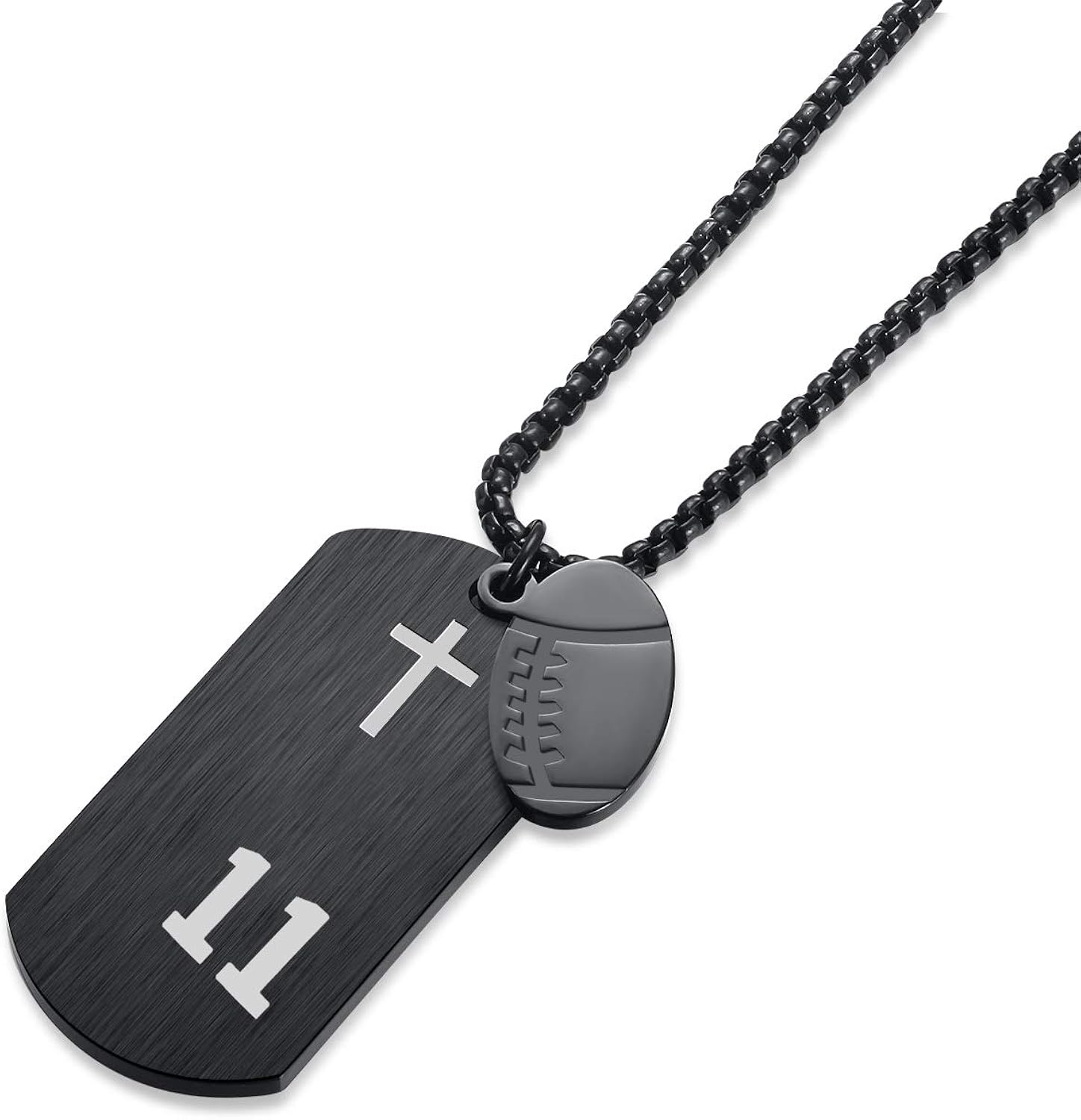 VI.SPORT Men's Sport Football Dog Tag Football Player Number 11 Necklace Football Pendant To Grandson Inspiring Philippians 4:13 I Can Do All Things (Black): Clothing