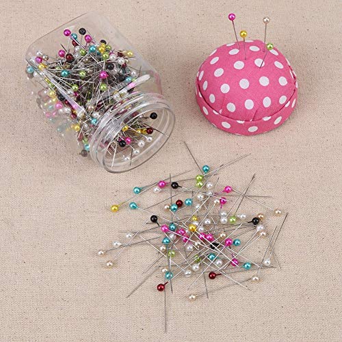 500Pcs Beads Needles Quilting Pins in Pink Fabric Covered Pin Cushion Bottle Sewing Craft