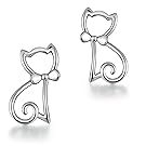 Cat Stud Earrings - Hollow Out Cat Earrings,Naughty Cute Silver Cat Stud Earrings,Sterling Silver Cat Earrings,Kitten Cat Earrings for Girls,Gold Plated Small Cat Earrings,Woman Cat Love Earrings Stud