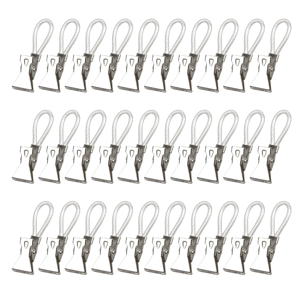 WYAN 30 Pcs Pegs Household, Metal Tea Towel Hanging, Clips On Hooks Loops, Hand Towel Hangers Hanging, Clothes Pegs(White)