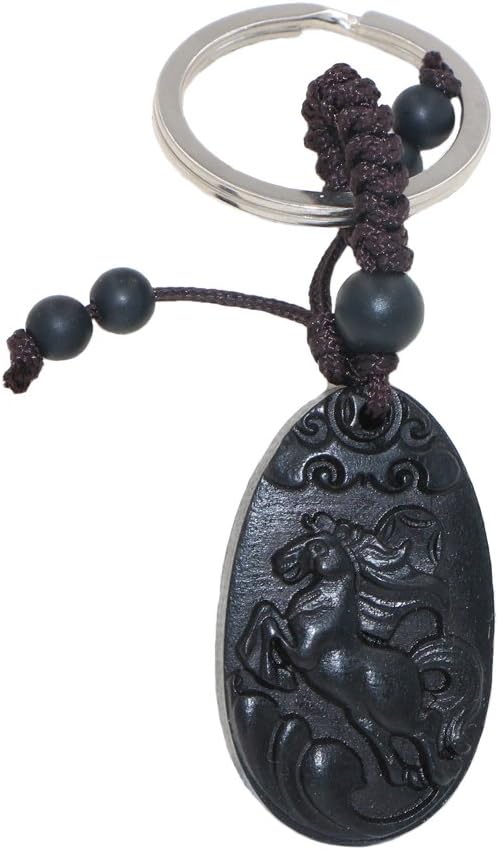 Twelve Chinese Zodiac Signs Ebony Carving Key Chain Wood Key Ring Talismans (Horse)