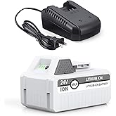 7500mAh 24VBAT-LTE Replacement Lithium-iON Battery+Fast Charger for Snow Joe 24V Cordless Power Tools Starter Kit Compatible with Snow Joe 24VBAT-LTE 24V ion+Models