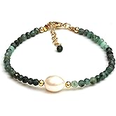 Gempires Handmade Beaded Crystal Bracelets with Freshwater Pearl Gemstone Jewelry Hypoallergenic 7.5 Inch Gold Plated Everyday Wear Bracelet Gifts
