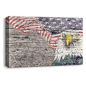 Canvas Wall Art American Symbol Bald Eagle Flag Painting Artwork for Home Prints Framed - 12x18 inches