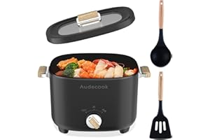 Audecook Hot Pot Electric, 2.5L Portable Nonstick Multicooker, Shabu-Shabu Pot, Travel Electric Skillet with Dual Power Temperature Control for Noodles/Soup/Egg/Steak/Oatmeal/Porridge(Black)