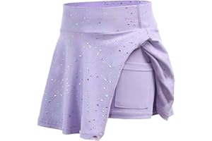 WDIRARA Toddler Girl's Glitter Flared Tennis Golf Skirt Athletic Butterfly Ruffle School Skirts with Pockets