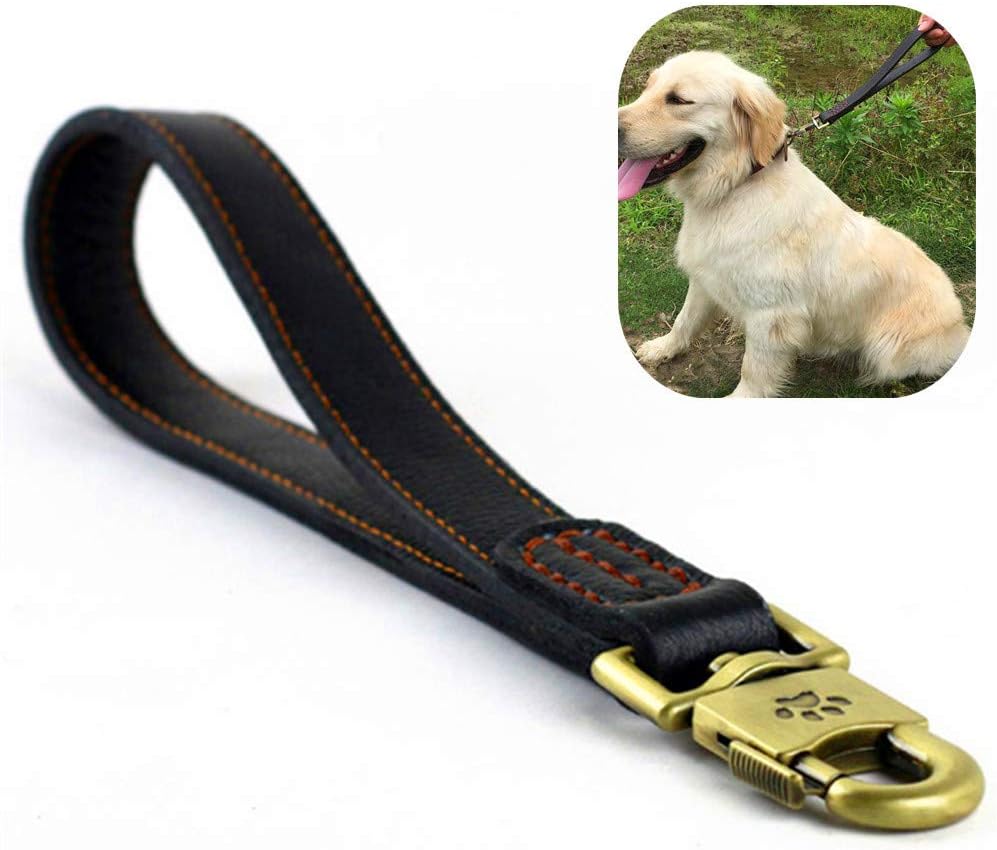 JYHY Genuine Leather Short Dog Leash - Braided Leather Dog Leash for Large Dogs Training & Walking,Black