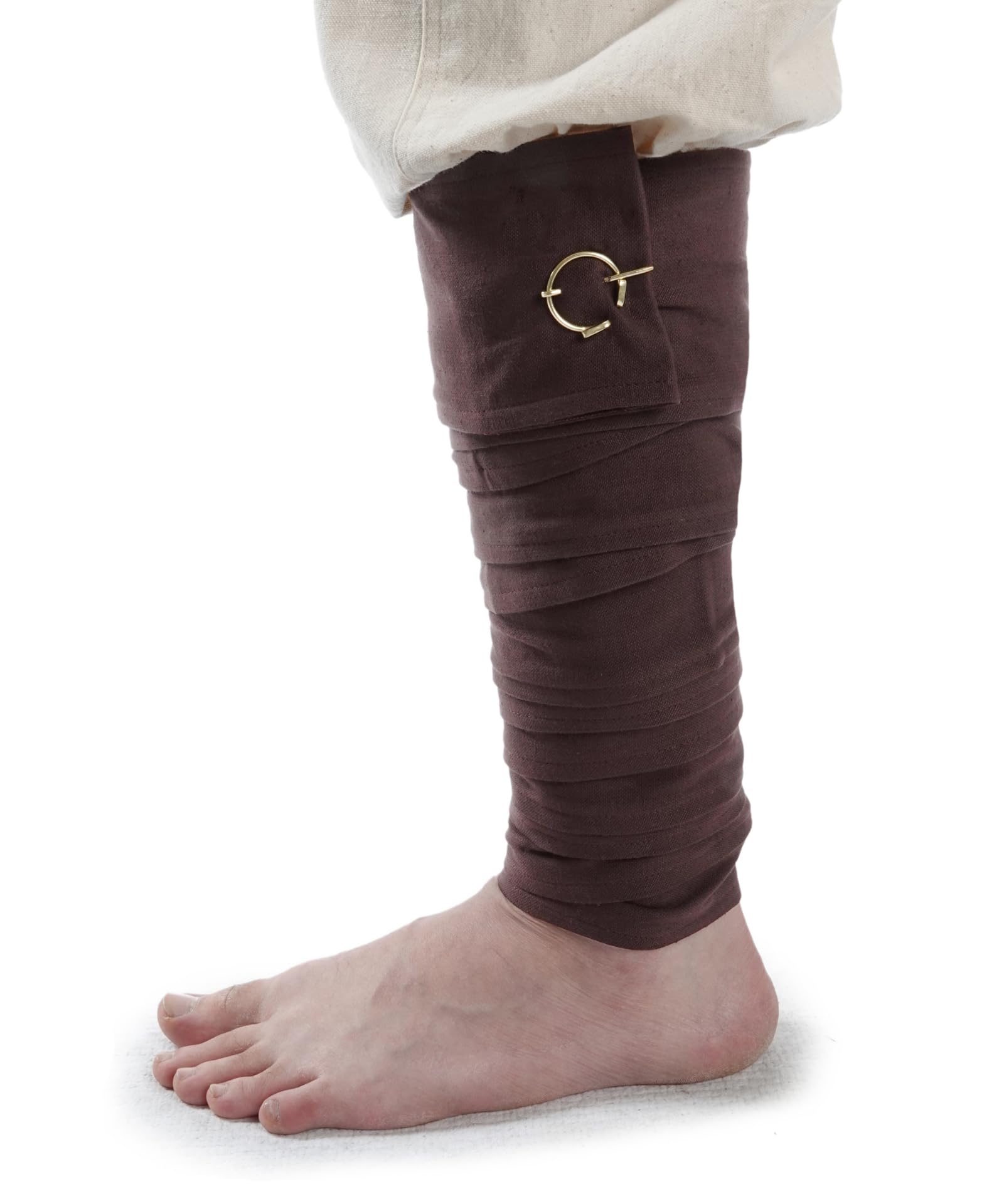 HEMAD Medieval Calf Wrap Set with Brass Fibela - Pair - Solid Cotton - Brown